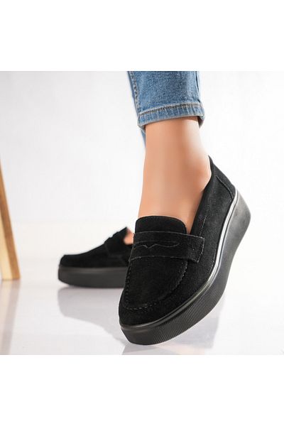 MODA STİL Women's casual shoes Black Genuine Suede Temia, 38