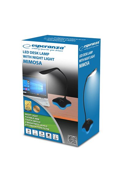 ESPERANZA LED lamp, Esperanza Mimosa ELD105K, with illuminated base, flexible arm 21 cm, dual power supply