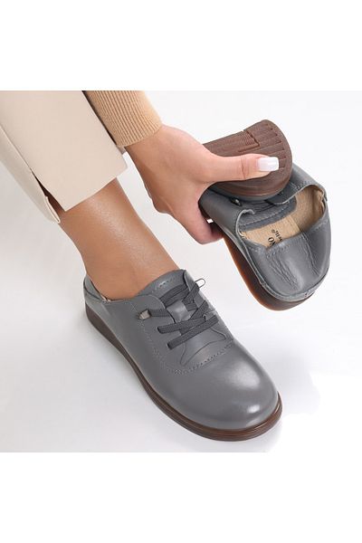 MODA STİL Women's casual shoes in grey natural leather Samiana, 38