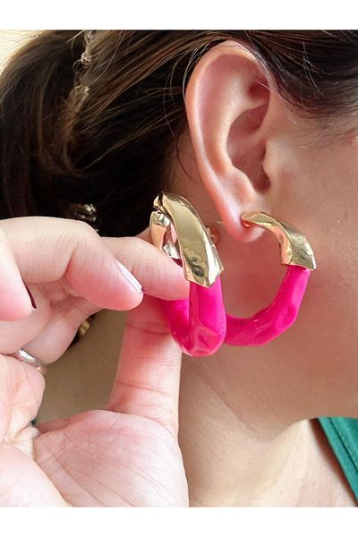 Gümüş sandık Colorful Hoop Steel Earrings, Yazzly Hoop Earrings