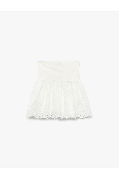 Koton Cotton A-Line Shorts Scalloped Embroidered Skirt