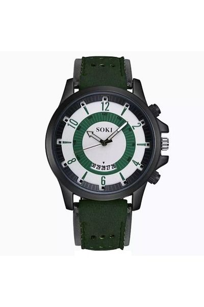 SOKI - Unisex Casual Wristwatch, Elegant Quartz Premium S22 Green, Leather Strap, Analog Display