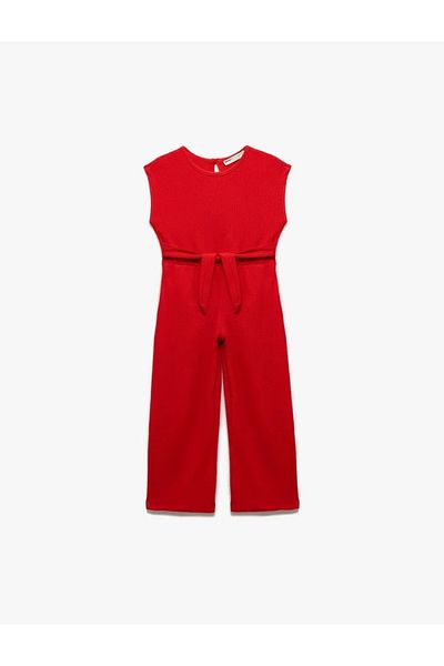 Koton Kids Girl's Crew Neck Girdle Detailed Sleeveless Jumpsuit