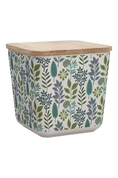Felli Leaf and Floral Printed Bamboo Fiber Canister with Lid Multicolor