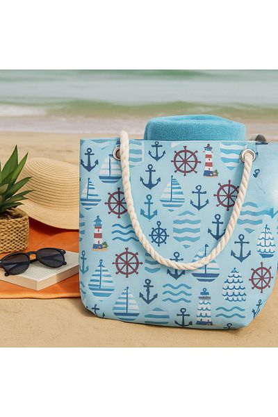 BEYLİNİ Large Rope Strap Pattern Beach Bag Zipper Waterproof Large Summer Carry Bag 40X40Cm