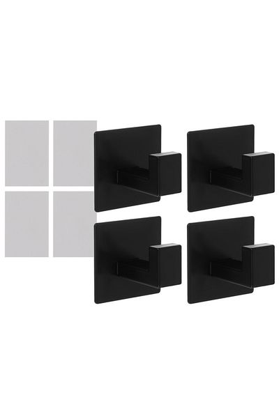 zola Set 4 carlige pentru prosoape, banda adeziva, negru, 5.5 x 5.5 x 4.5 cm