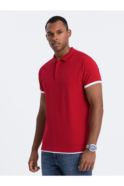 OMBRE Herren-Poloshirt aus Baumwolle mit Kontrastbesatz - Rot V2 OM-POSS-0113 M