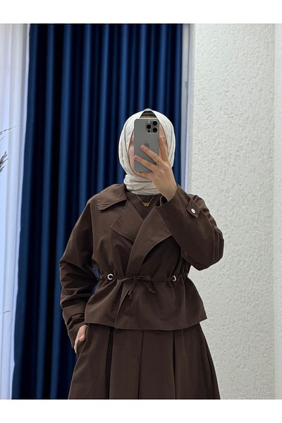 Mihra Ravenya Σετ με μπουφάν με κορδόνια Kartepe φόρεμα-EK443 Καφέ
