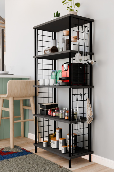 BARIN DESIGN 5 Raflı Çevir Kur Çok Amaçlı Raf – Tel Yan Panel, Açık Raf Siste...