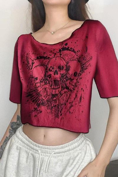 Karakedi Gothic Punk Skulls Y2K Style Loose Body