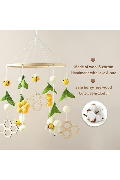 Yelajoy Cot Mobile Toys,Portable Mobile Bee Hanging Spinning Plush Toys,Handmade for Newborn Boys and Girls