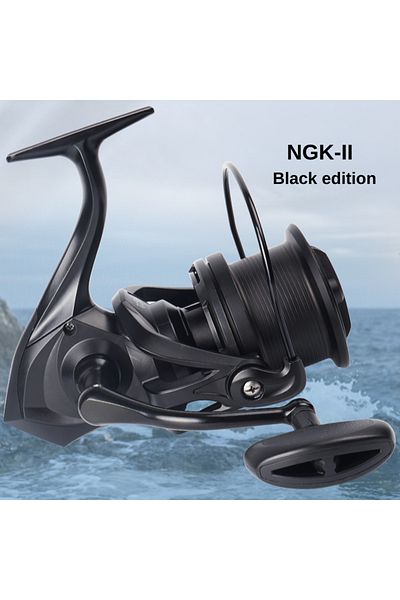 FishEdge Mulinetă NGK-II Black Edition 12000, 17+1 rulmenți din oțel inoxidabil, bobină longcast din aliaj