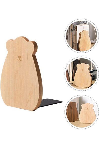 COOYA Wooden Book Stand,12x14x5CM,with Non-slip Foam Pads on the Bottom,Cute "Bear" Cutout,for Home,Office