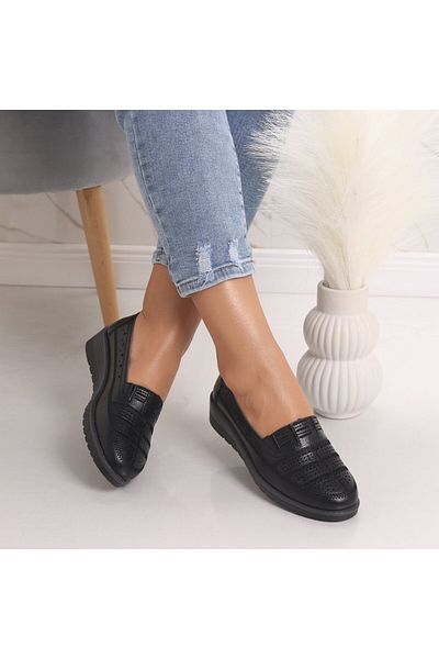 MODA STİL Women's Casual Black Shoes Made of Genuine Leather Saina, 39