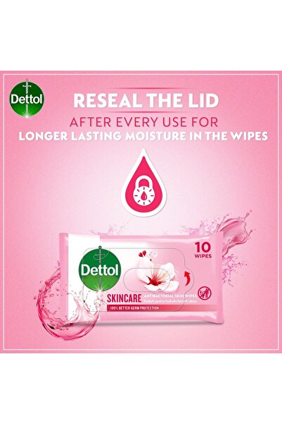 Dettol Skincare Antibacterial Skin Wipes 5 X 10pcs 99.9% Germ Protection & Gentle Skin Care