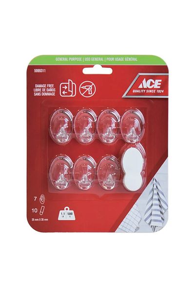 ACE Adhesive Hook Pack (7 Pc., 2.5 x 3.5 cm, Clear)