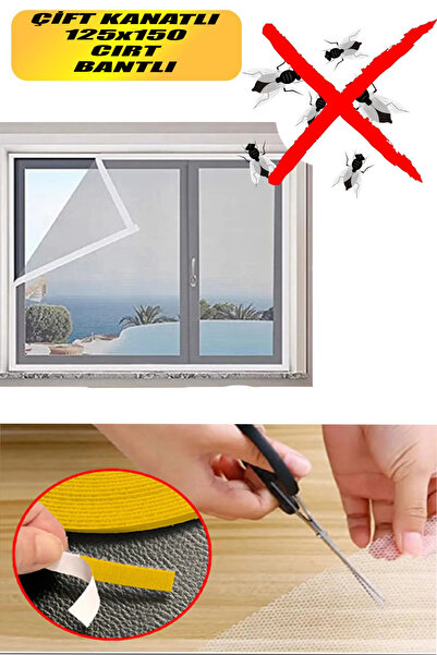 Genel Markalar Beyaz Hazır Sineklik Tülü (150X125 CM) Çift Kat Sök Tak Pratik Yıkanabilir Pencere Kapı SinekliğiMFT