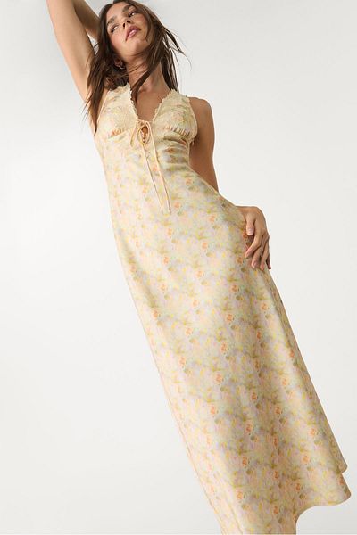 Stradivarius Satin and lace midi dress