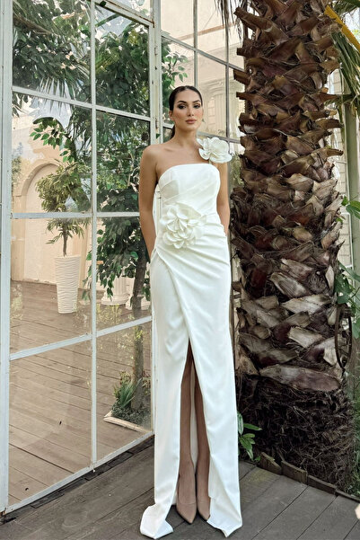 Sindimoda Larissa Çiçek Tasarım Yırtmaçlı Abiye 4703