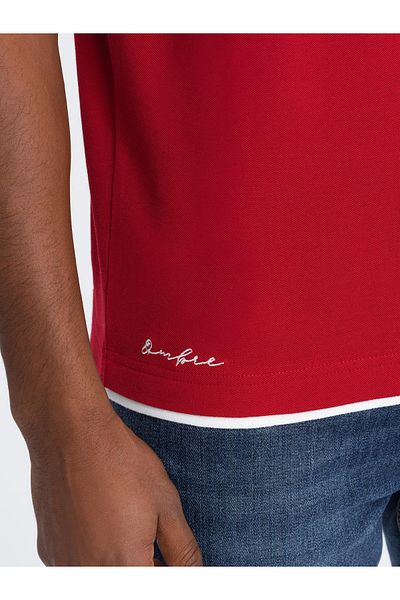 OMBRE Herren-Poloshirt aus Baumwolle mit Kontrastbesatz - Rot V2 OM-POSS-0113 M
