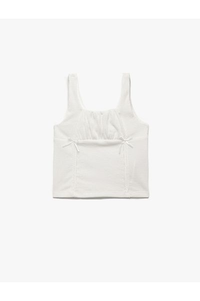Koton Wrap Fabric Slim Fit Square Neck Bow Detail Sleeveless Strap Crop Blouse