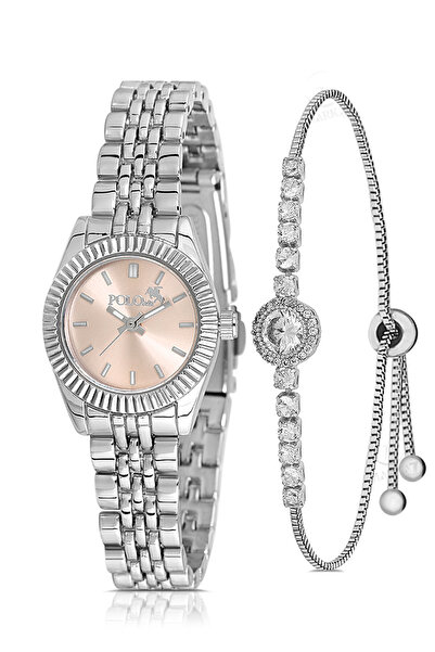 Polo Air Zarif Kadın Kol Saati Zirkon Taşlı Yuvarlak Bileklik Kombin Gümüş Aç...