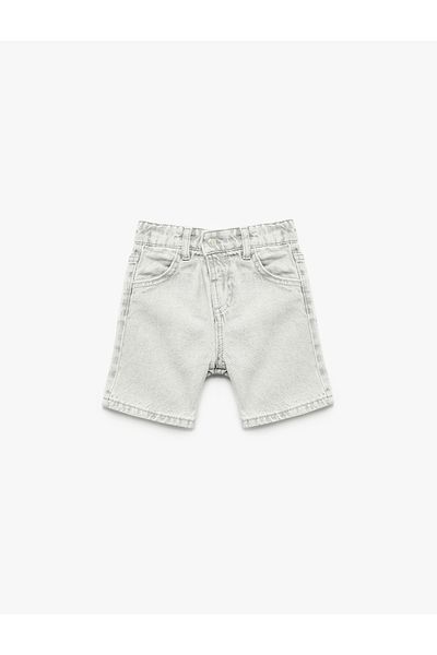 Koton Elastic Waist Button Pocket Cotton Denim Shorts