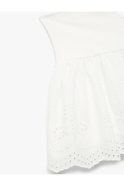 Koton Cotton A-Line Shorts Scalloped Embroidered Skirt