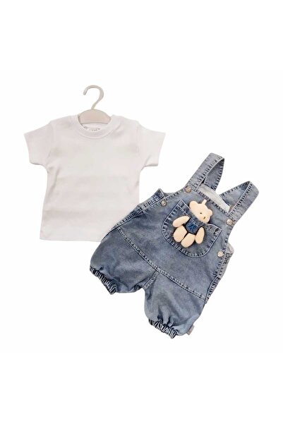 Kity Mity Pocketed Teddy Bear Jeans Gardener Salopet Set
