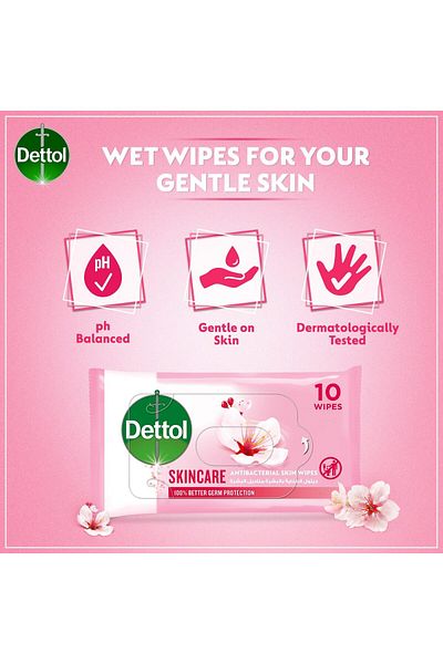 Dettol Skincare Antibacterial Skin Wipes 5 X 10pcs 99.9% Germ Protection & Gentle Skin Care