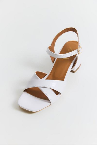 Raneel Kazançlı Alışveriş Open Front Ankle Strap Women's Heeled Shoes White