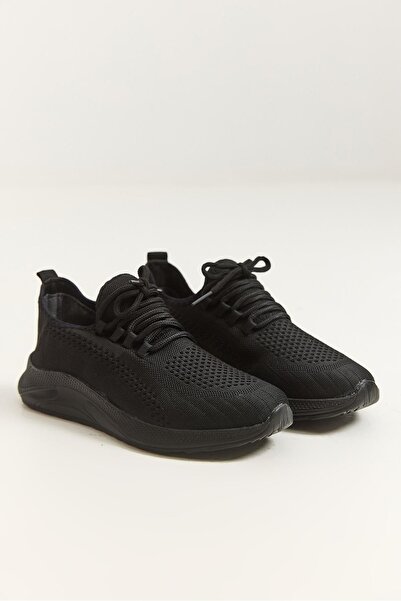 Raneel Kazançlı Alışveriş Comfortable Sole Lace-Up Sports Shoes Black