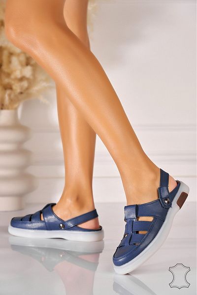 Joana Women's Loafers Natural Leather Navy Blue Lisandra