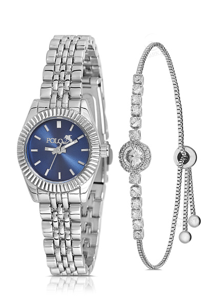 Polo Air Zarif Kadın Kol Saati Zirkon Taşlı Yuvarlak Bileklik Kombin Gümüş La...