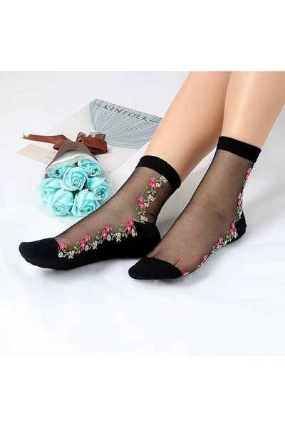 delis Sosete pentru dama, SS0175, model flori, Negru, marime universala