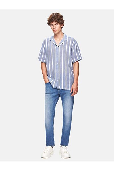 Ltb قميص أزرق مخطط بأكمام قصيرة