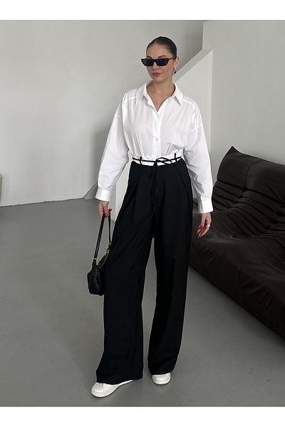 My Blog Black Rope Belt Detailed Design Trousers - 3576