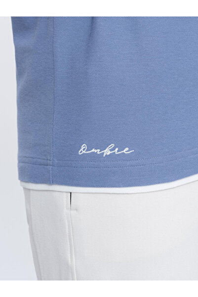 OMBRE Tricou polo bărbătesc din bumbac cu garnitură contrastantă - albastru V3 OM-POSS-0113 M