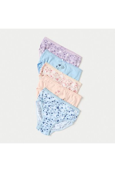 Juniors Heart Print Briefs With Elasticated Waistband - Set Of 5