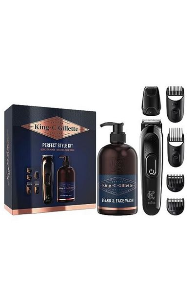 King C. Gillette Perfect Beard Kit barbati cu aparat de tuns si gel pentru barba si fata