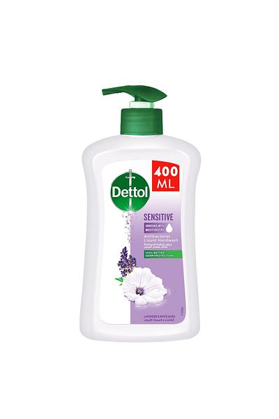 Dettol Handwash Liquid Soap Sensitive Pump Lavender & White Musk Fragrance 400 ml