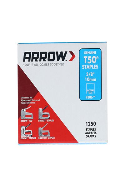 ARROW 1250-Piece 16 Gauge T 50 Universal Fit Wide Crown Staple Wire Set Silver 3/8inch