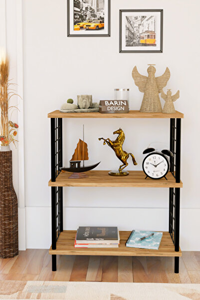 BARIN DESIGN 3 Katlı Çevir Kur Dekoratif Salon Rafı Tel Yan Panelli Açık Kitaplık, Biblo ve Aksesuar Düzenleyici