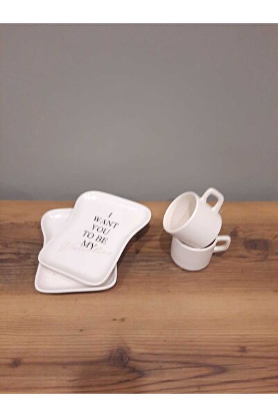 Keramika Ceramica Breakfast Set for 2 People 4 Pieces Toast Plate and Teacup