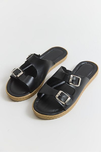 Raneel Kazançlı Alışveriş Double Buckle Soft Sole Women's Slippers Black