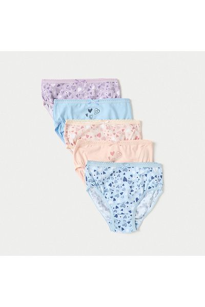 Juniors Heart Print Briefs With Elasticated Waistband - Set Of 5