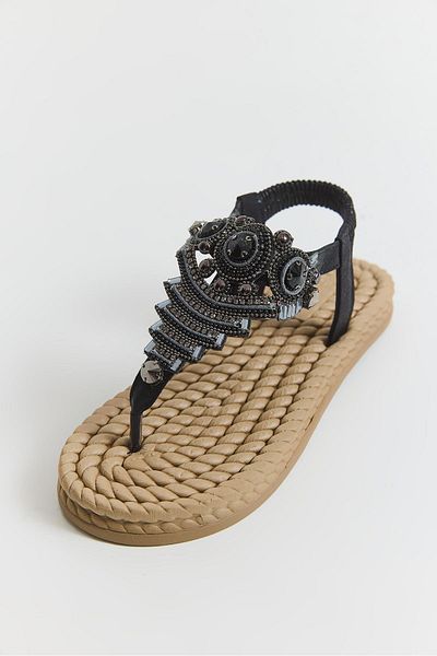 Raneel Kazançlı Alışveriş Straw Sole Pearl Stone Flip Flops Black