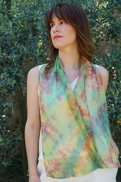 Defne&Apollon İpekçilik 100% Silk Tie Dyeing Scarf 35X140 cm - Color Explosion