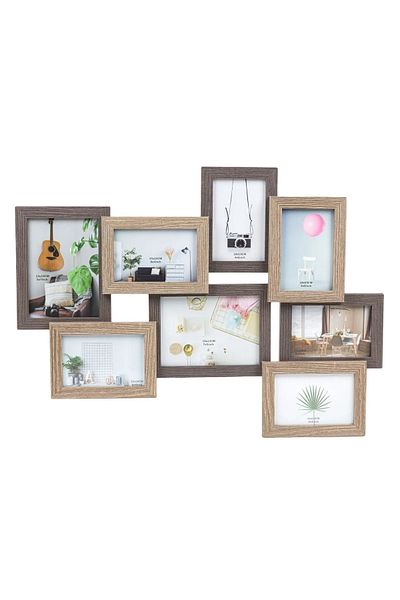 NO NAME Vintage wooden collage frame for wall or desk, on 2 levels with 8 frames, 63x47 cm