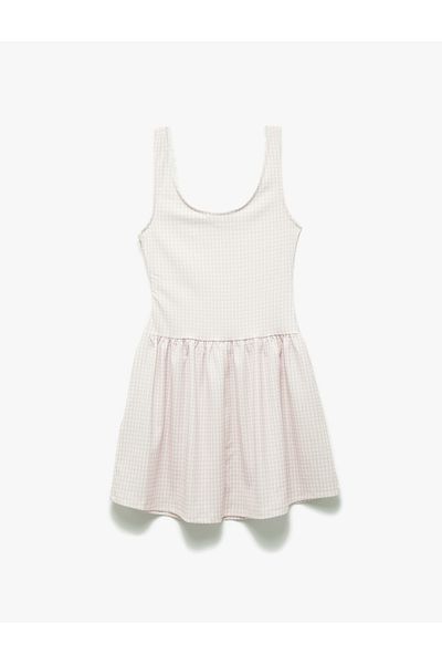 Koton Μίνι φόρεμα Gingham Flared με αμάνικο λαιμόκοψη U με παπιγιόν